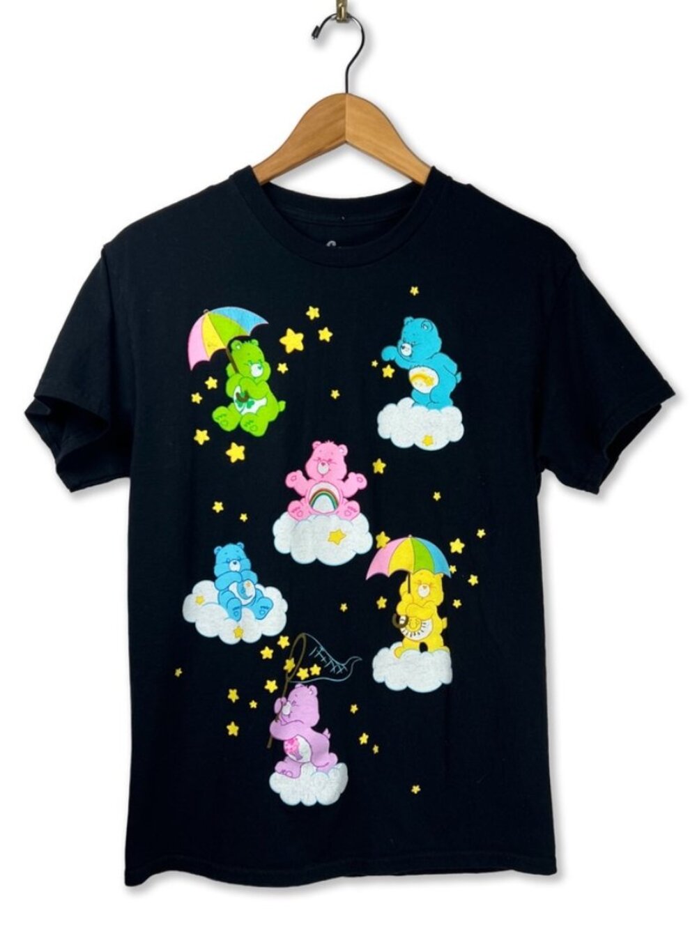 Care Bears Rainbow Clouds Graphic Tee Medium Black 100% Cotton
